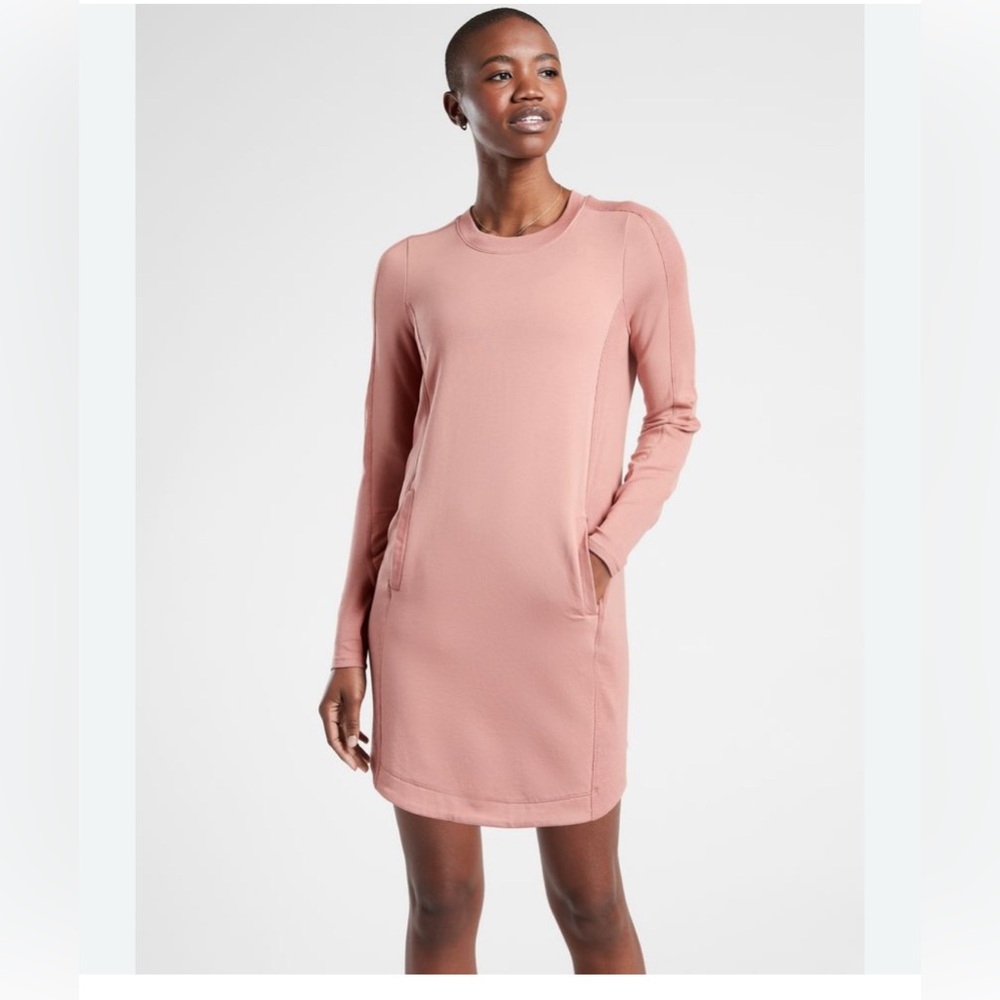 Athleta Balance knit Dress Size 1X Blush Pink mauve Long Sleeve $89